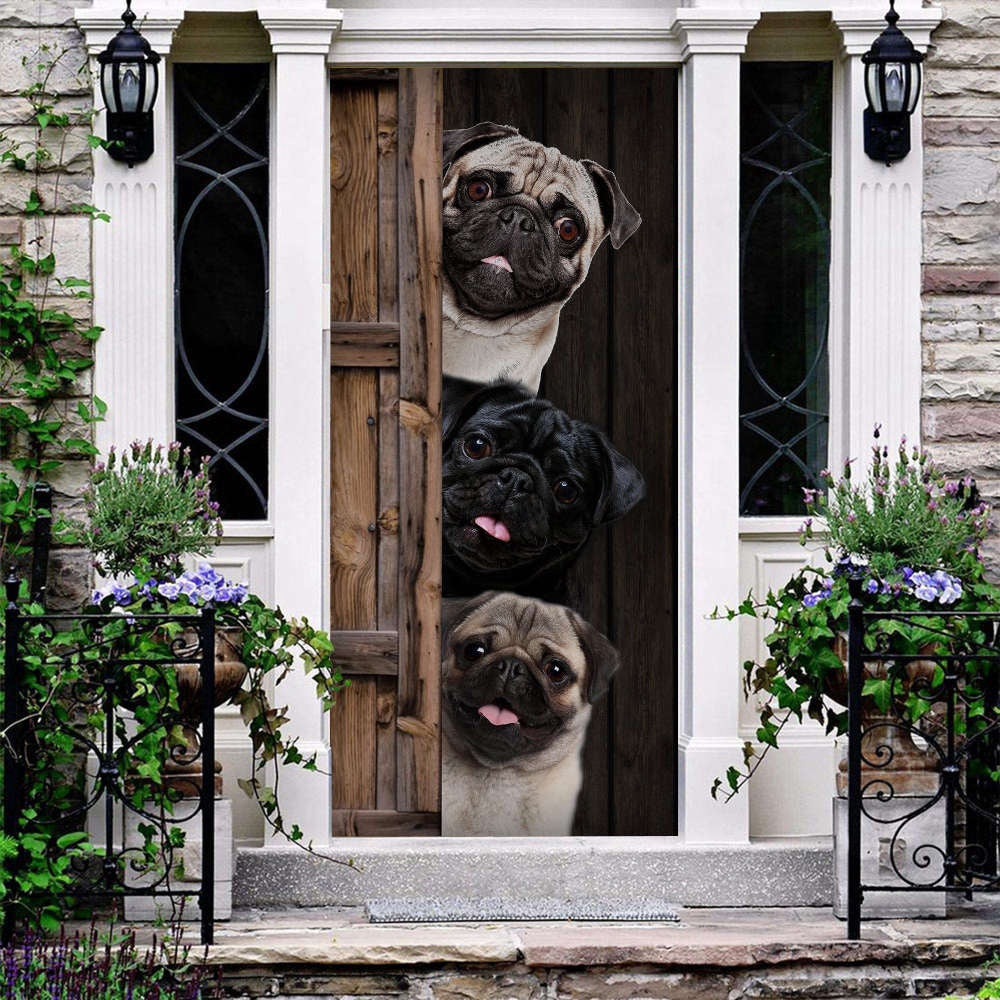 Three Pugs Cute Christmas Door Cover Christmas Gift Decor Home Decor, Christmas Gift Decor