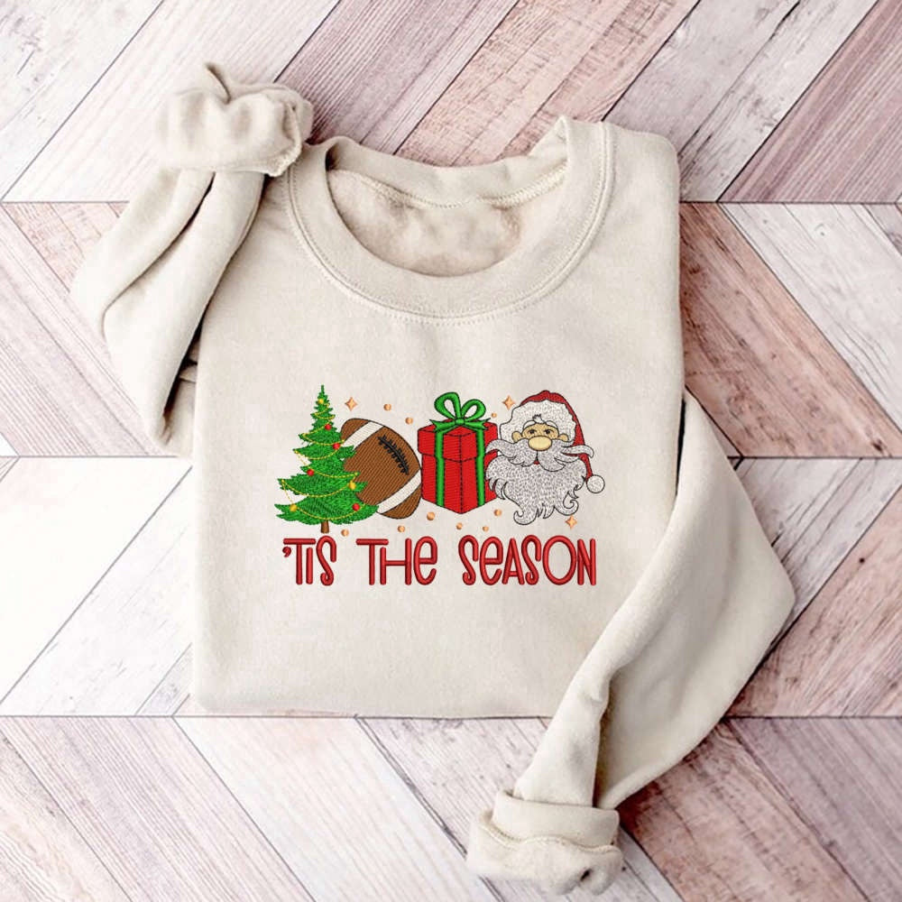 Tis The Season Christmas Tree Machine Embroidery Sweatshirt, Santa Gifts, Christmas Embroidered, Christmas Gifts