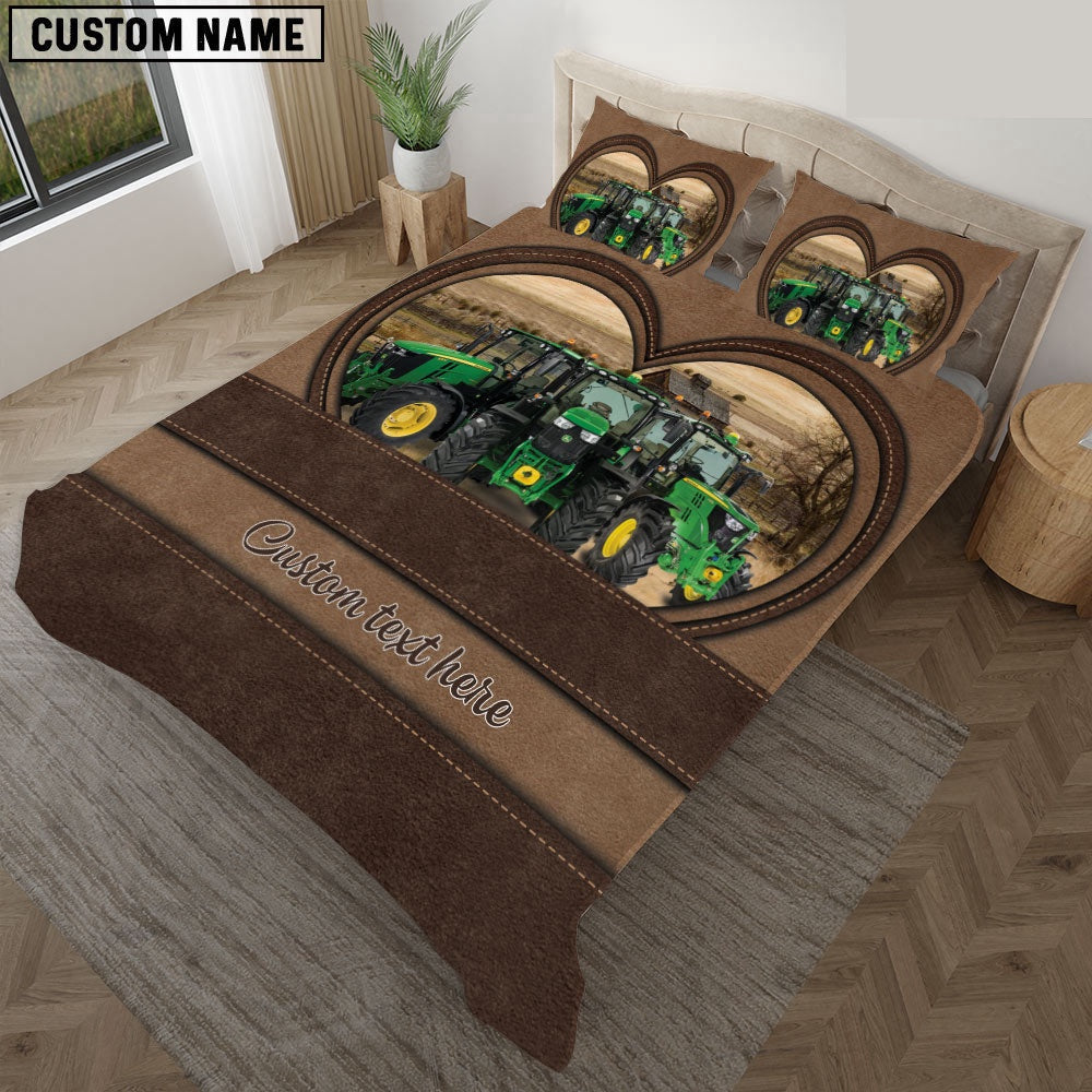 Tractor In Heart Custom Name Bedding Set, Farm Bedding Set, Farmhouse Bedding Set