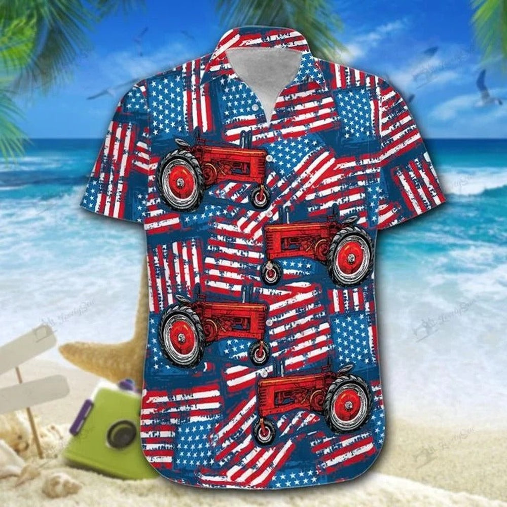Tractors U.S.A flags Hawaiian Shirt, Farm Hawaiian Shirt, Farmer Hawaii