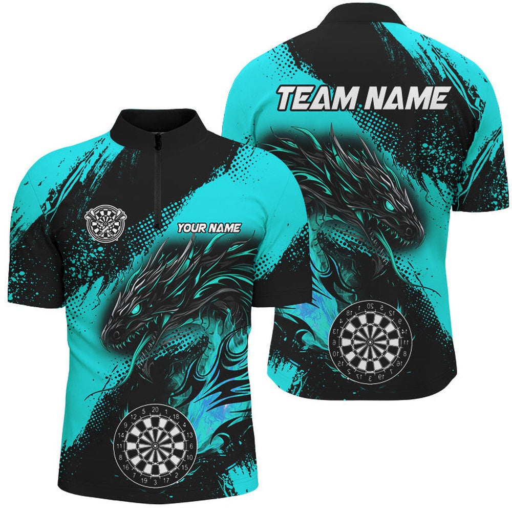 Turquoise Grunge Custom Dragon Darts Jerseys Shirt For Men, Darts League Jerseys Unifor, Darts Team Jersey Shirt