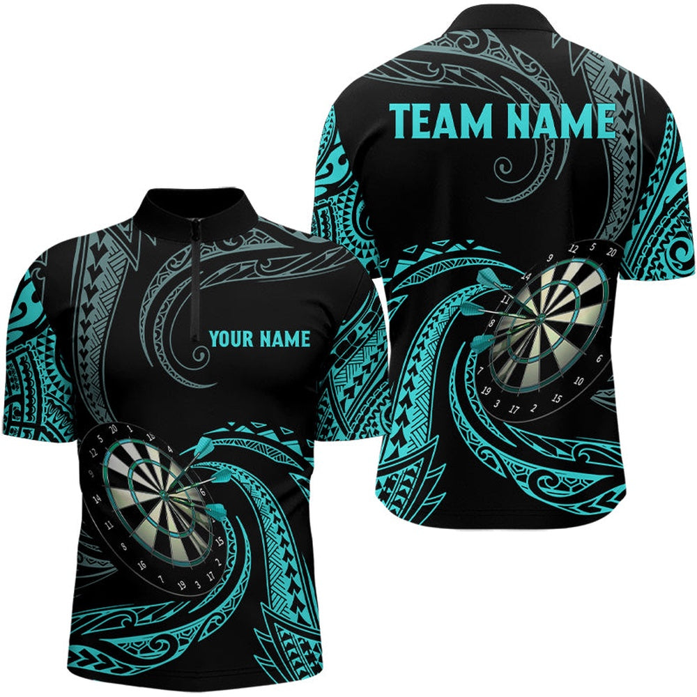 Turquoise Roll Tribal Darts Jerseys Shirts Custom Men Darts Shirts Dart Jersey, Darts Team Jersey Shirt