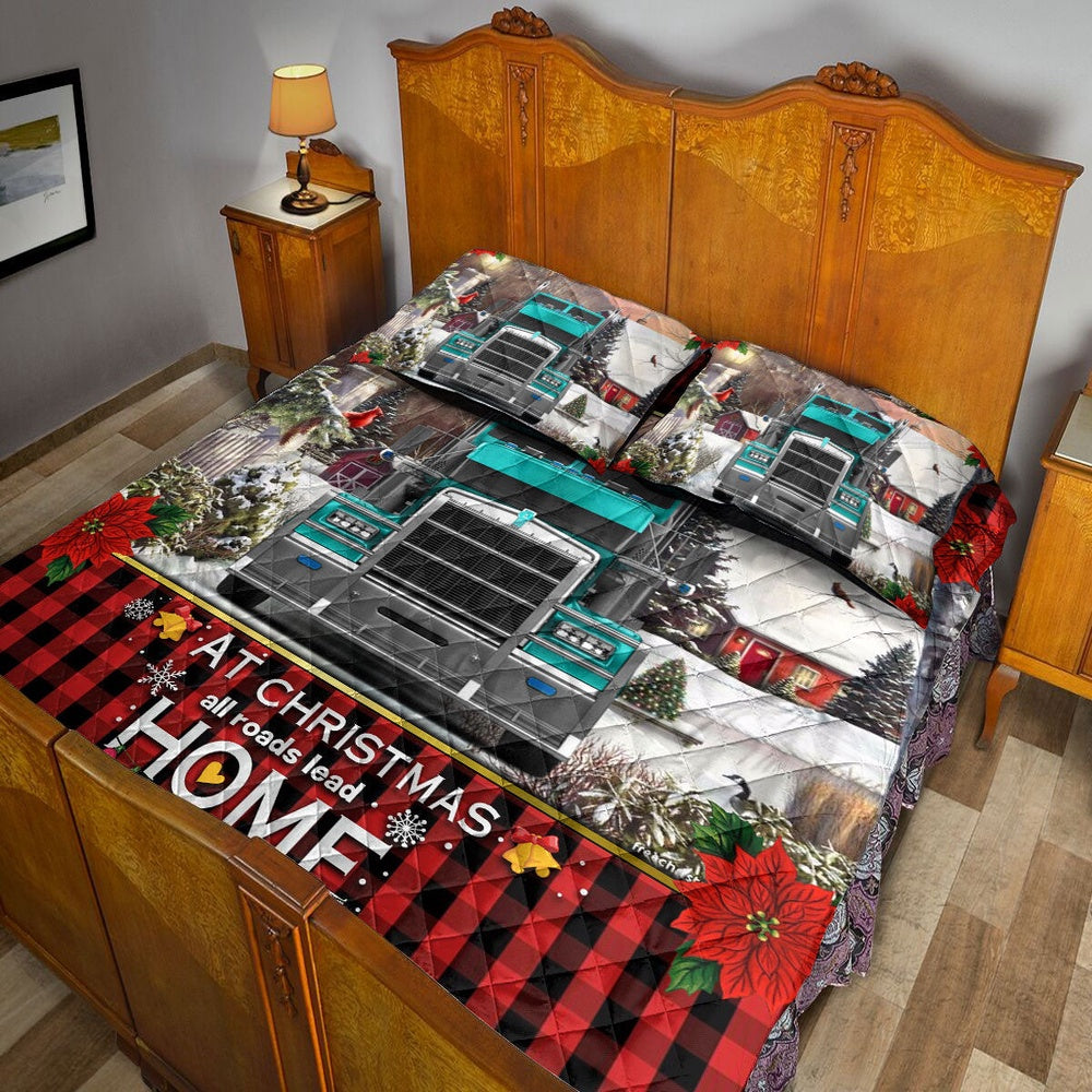 Turquoise Truck Truckermas Road Lead Bedding Set, Christmas Beddings, Xmas Bedding Sets