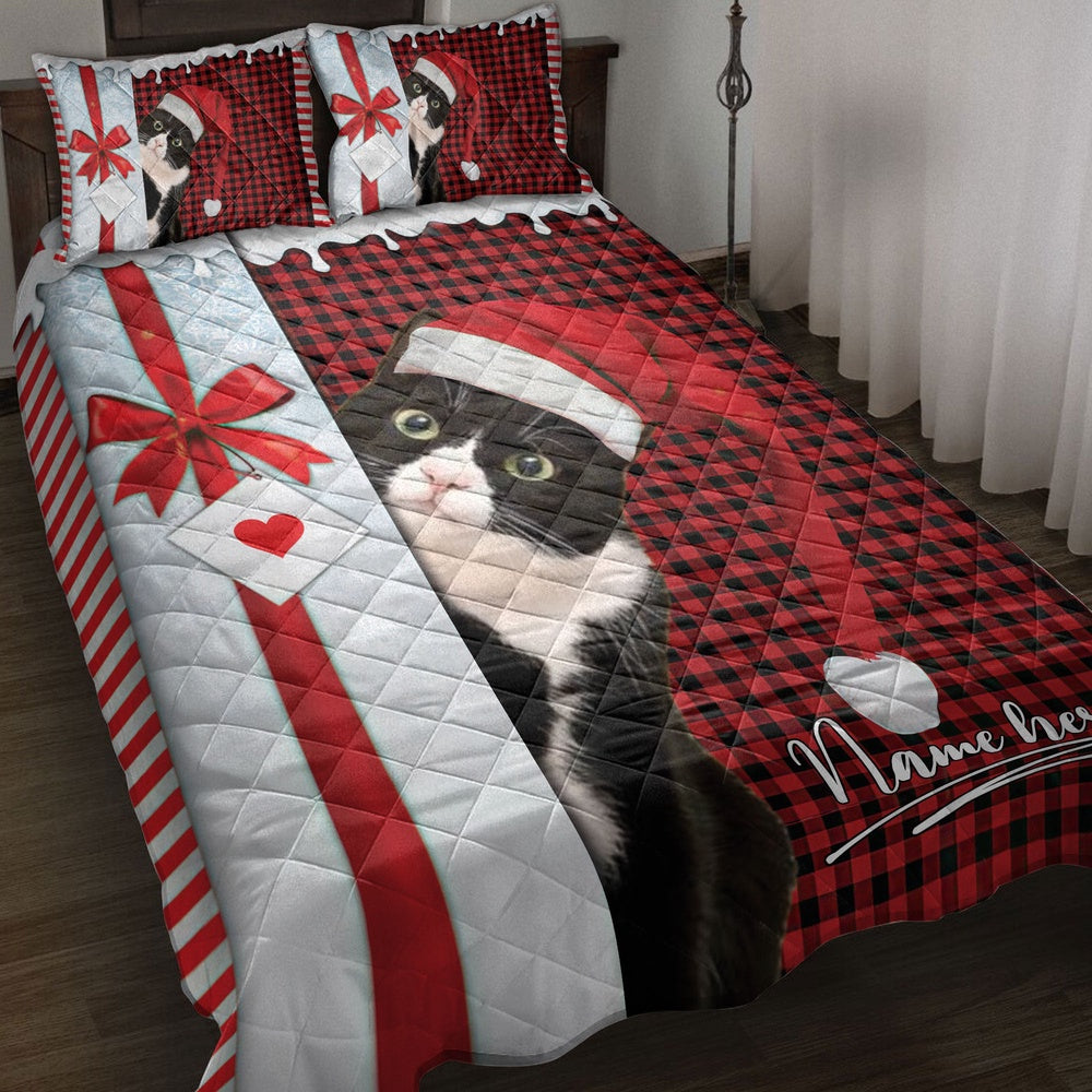 Tuxedo Cat Santa Hat Withmas Letter Bedding Set, Christmas Beddings, Xmas Bedding Sets