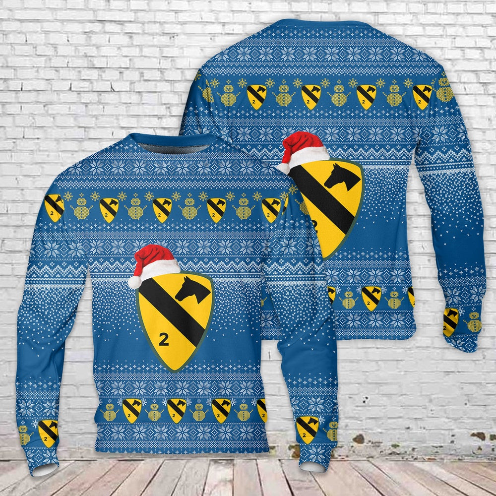 US Army 2nd Brigade Combat Team, 1st Cavalry Division Black Jack Brigade Christmas AOP Sweater, Christmas Ugly Sweater, Sweater Xmas, Ugly Sweater