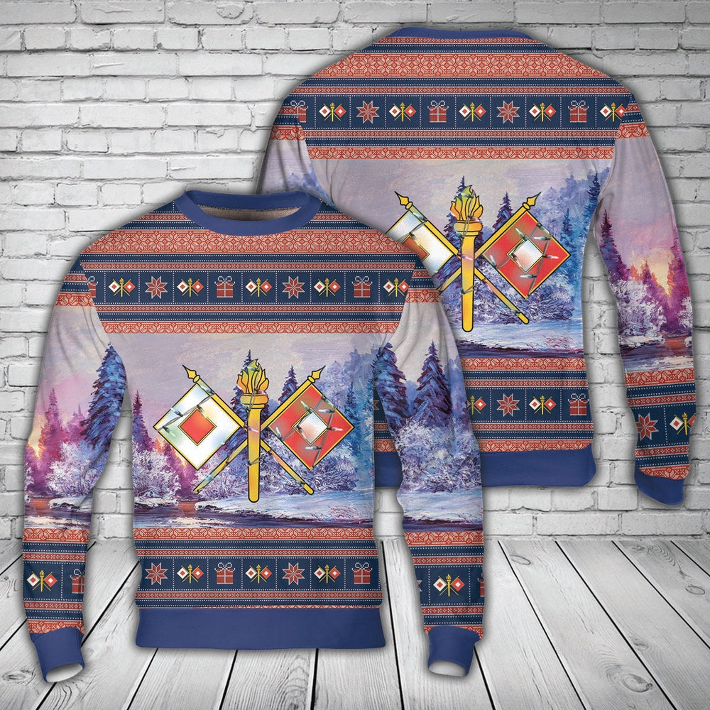 US Army Signal Corps (USASC) Branch Insignia Christmas AOP Knitted Sweater, Christmas Ugly Sweater, Sweater Xmas, Ugly Sweater