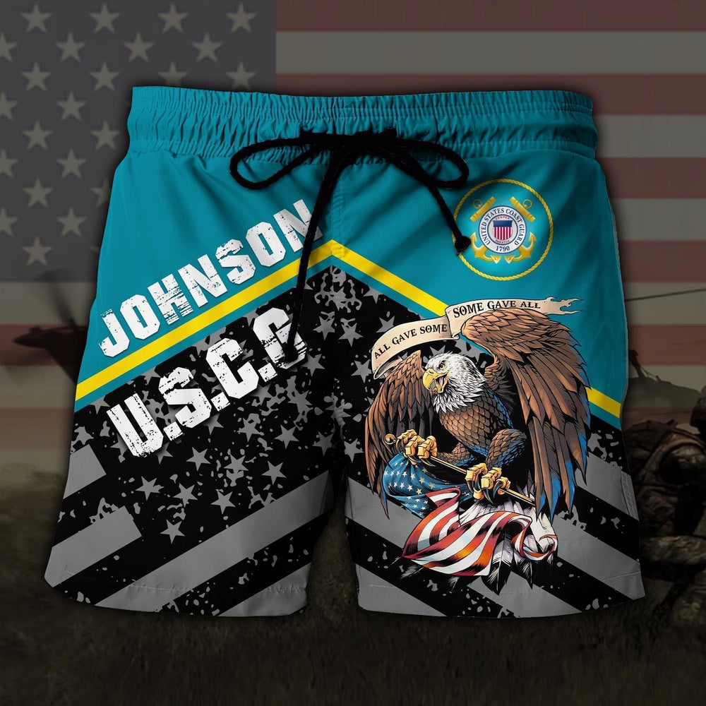 US Coast Guard US MilitaryEagle And American Flag Hawaiian Short, Short Military, Short Beach, Us Military Shorts