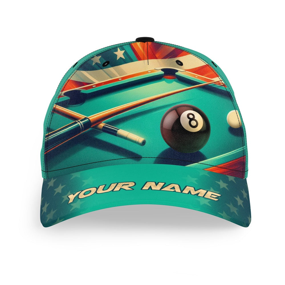 US Flag 8 Ball Billiard Hats Cap For Pool Player Custom Name 3D Top Hat Billiars Gifts, Personalized Billiard Team Cap Hats