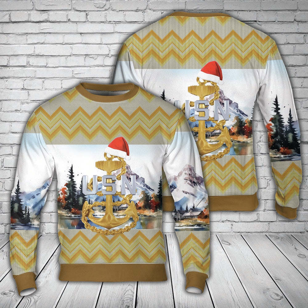 US Navy Chief Petty Officer Anchors E-7 E-8 E-9 Christmas AOP Sweater, Christmas Ugly Sweater, Sweater Xmas, Ugly Sweater