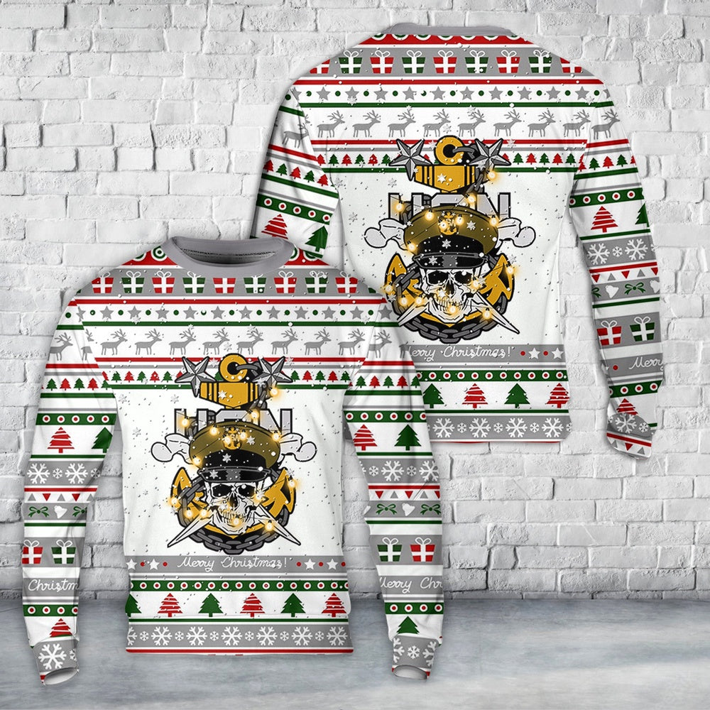 US Navy Master Chief Skull and Cross Bones anchor Christmas Sweater, Christmas Ugly Sweater, Sweater Xmas, Ugly Sweater