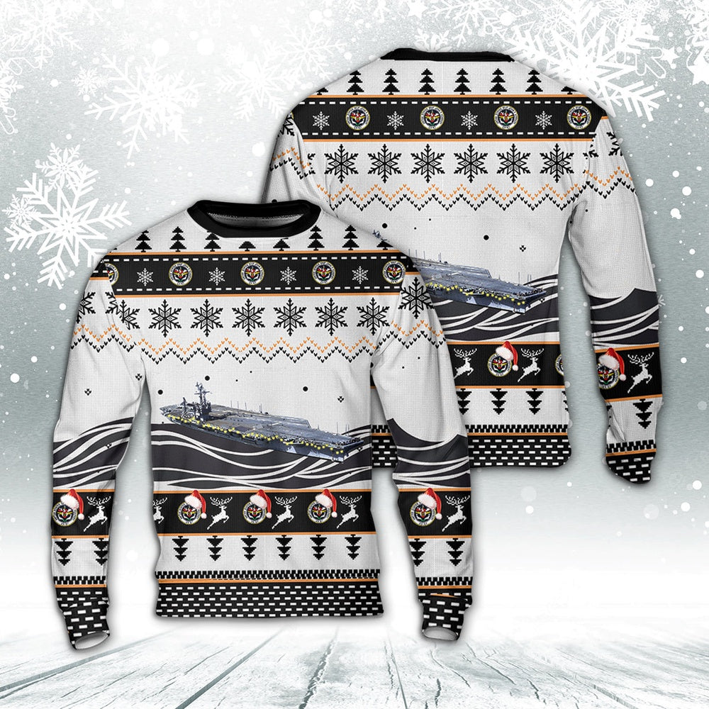 US Navy USS (CV-67) Christmas AOP Sweater, Christmas Ugly Sweater, Sweater Xmas, Ugly Sweater
