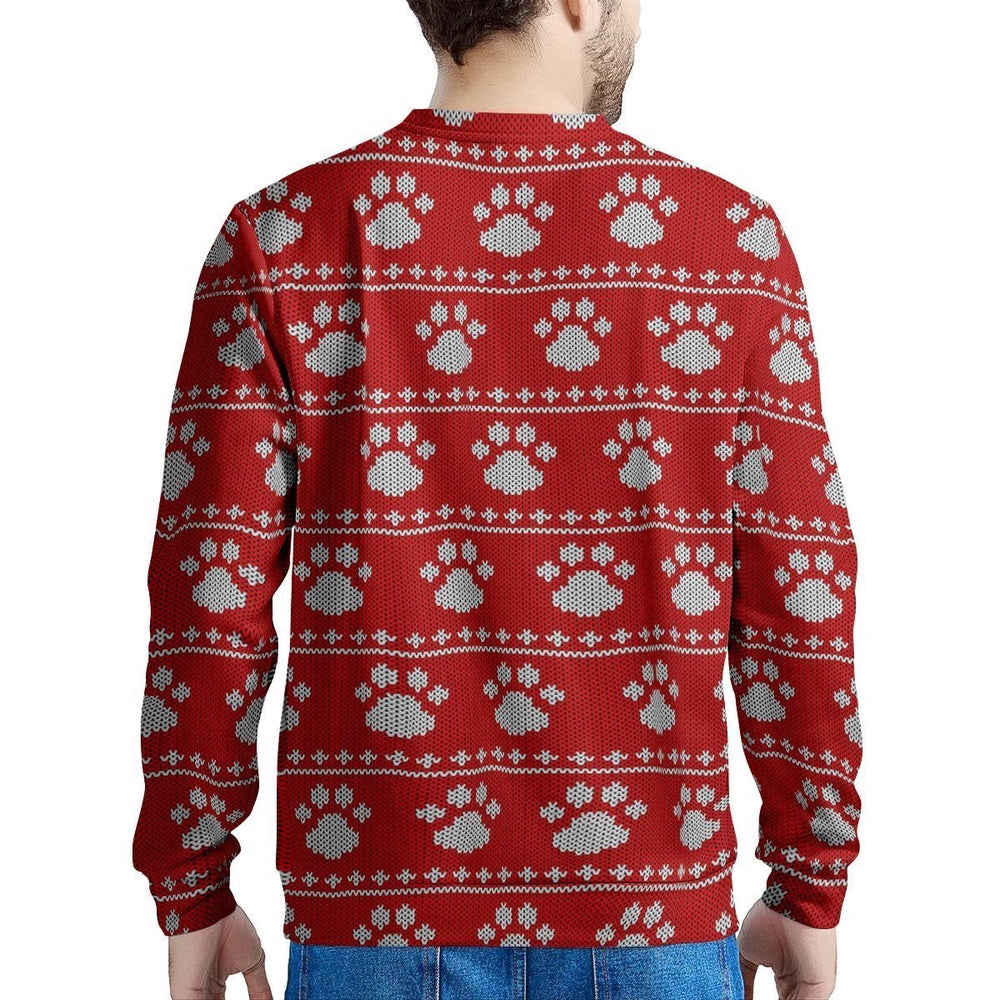 Ugly Christmas Paw Men's Sweatshirt, Christmas Ugly Sweater, Sweater Xmas, Ugly Sweater
