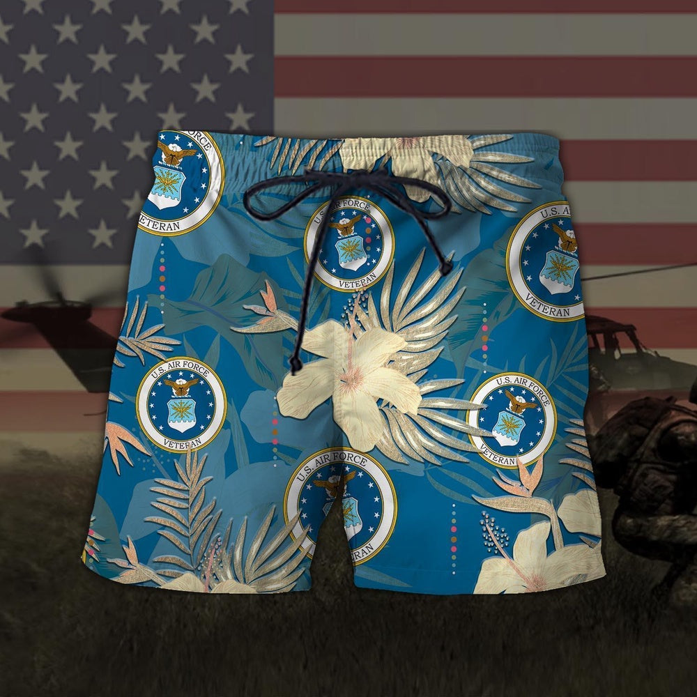 United States Air Force Veteran Men Hawaiian Short, Short Military, Short Beach, Us Military Shorts, Veteran Beach