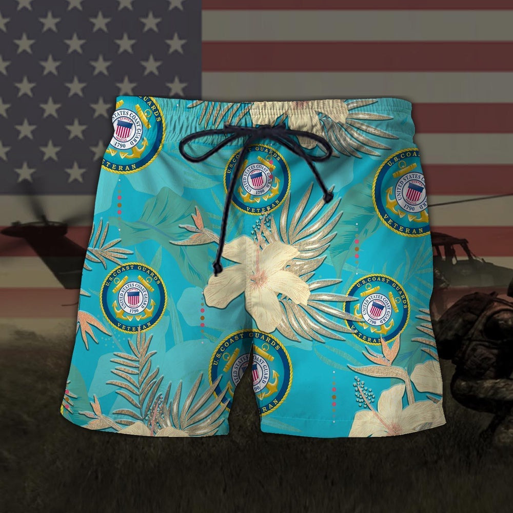 United States Coast Guard Veteran Men Hawaiian Short, Short Military, Short Beach, Us Military Shorts, Veteran Beach