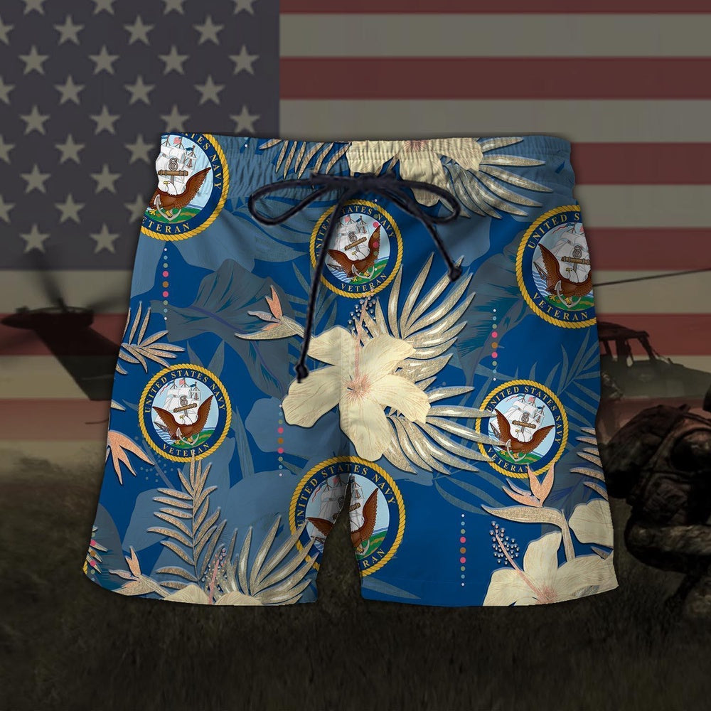 United States Navy Veteran Men Hawaiian Short, Short Military, Short Beach, Us Military Shorts, Veteran Beach
