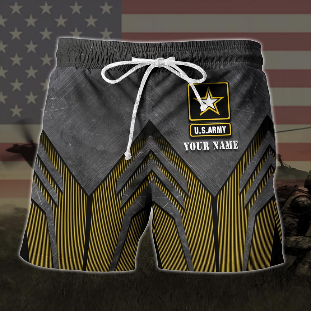 Us Army Military Custom Name Hawaiian Short, US Army 3D Clothings, Short Military, Short Beach, Us Military Shorts