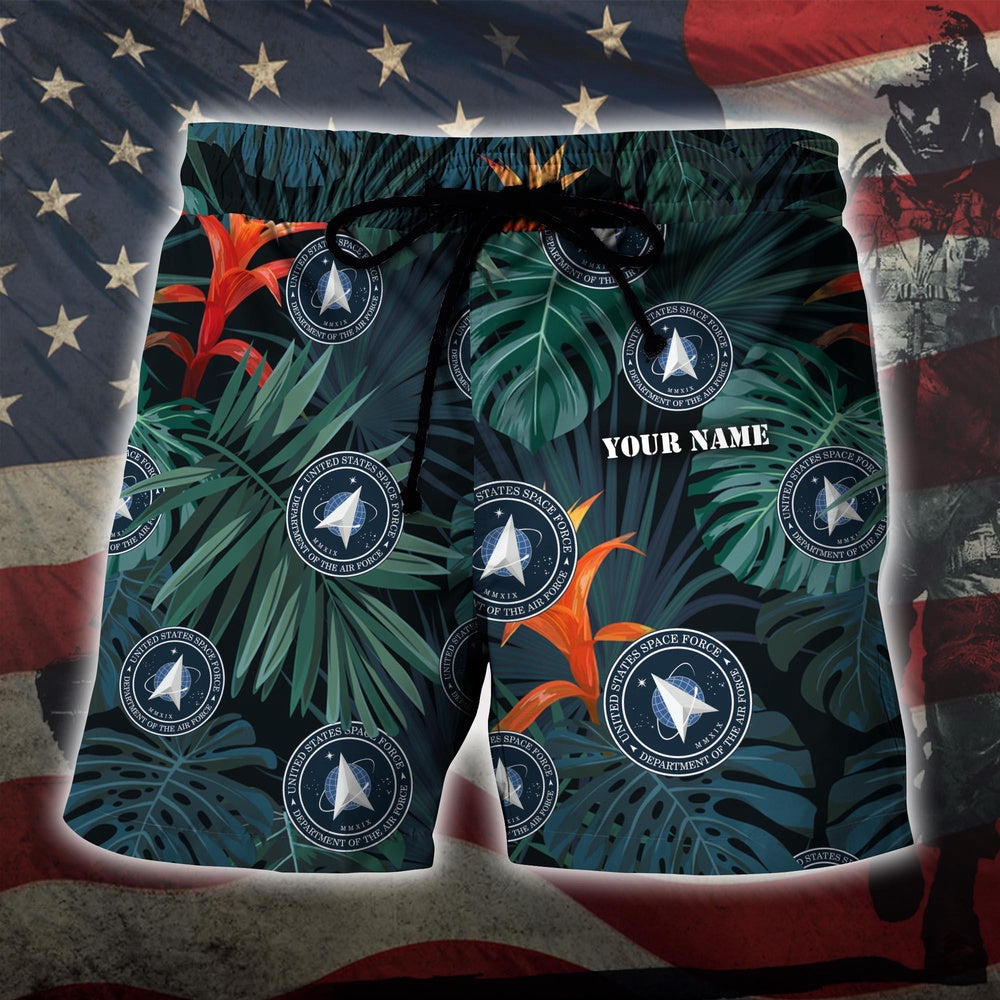 Us Space Force Military Custom Name Hawaiian Short, Short Military, Short Beach, Us Military Shorts