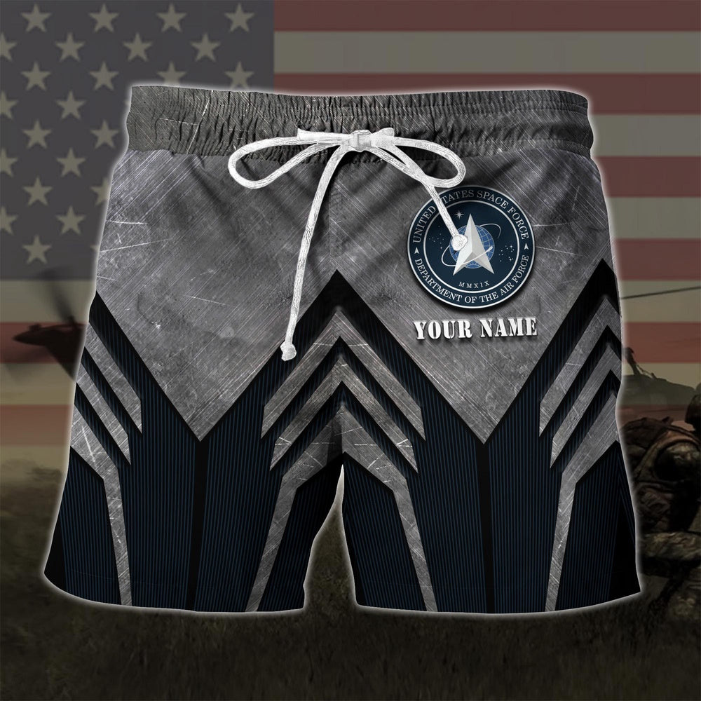 Us Space Force Military Hawaiian Short, Men Short Custom Your Name, Short Military, Short Beach, Us Military Shorts