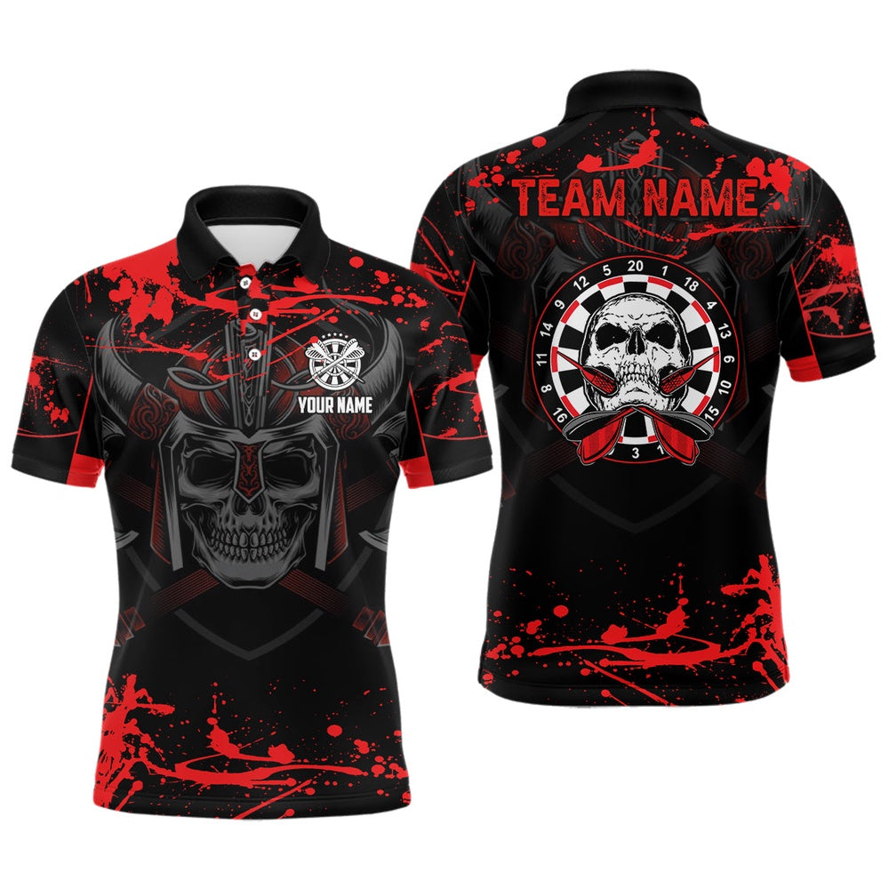 Warrior Skull Darts Mens Polo Shirt Custom Red Scary Darts Shirt For Men Dart Polo, Darts Team Polo Shirt