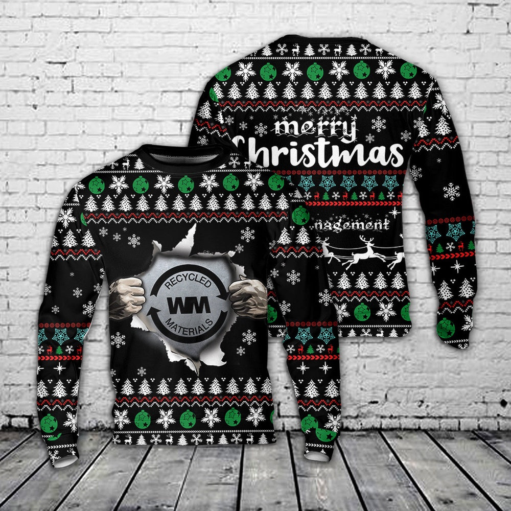 Waste Management Christmas AOP Sweater 9416164376856, Christmas Ugly Sweater, Sweater Xmas, Ugly Sweater