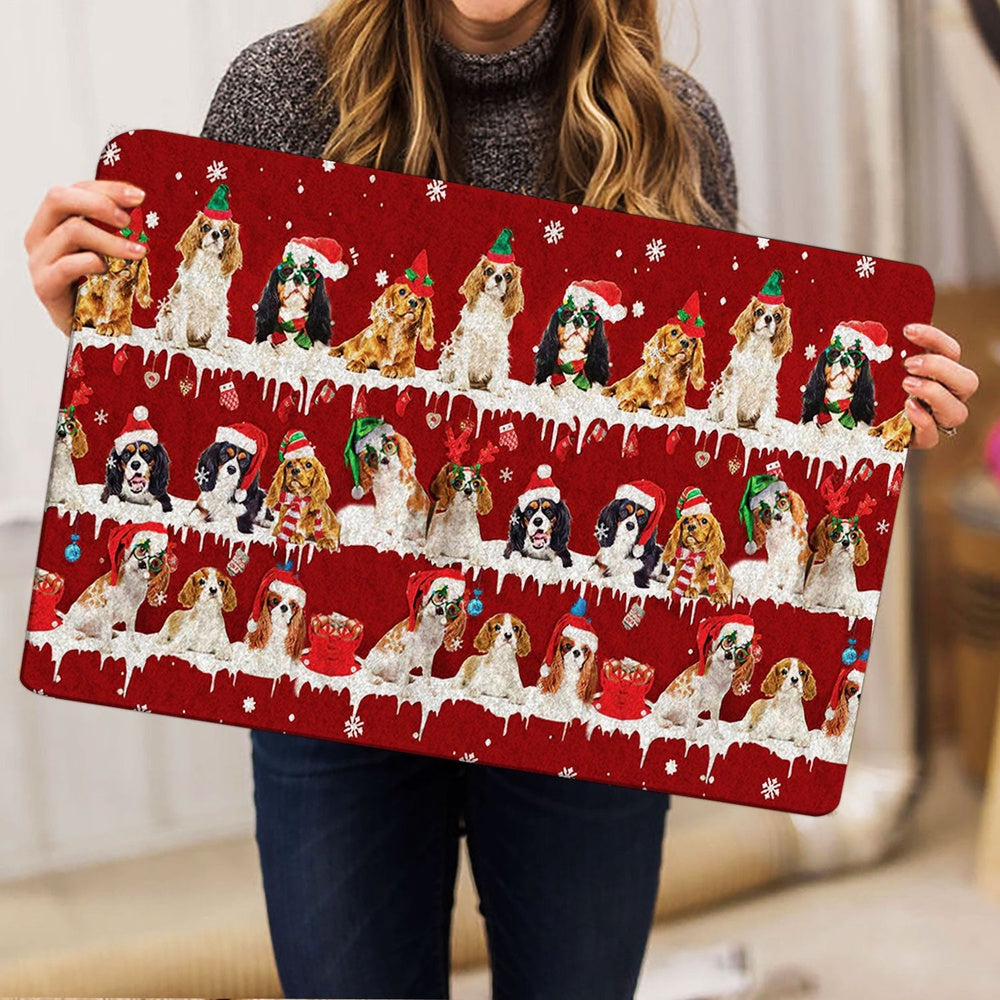 Welcome Doormat, Cavalier King Charles Merry Christmas Snowflake Christmas Tree Welcome Doormat, Pets Home Decor Door Mat