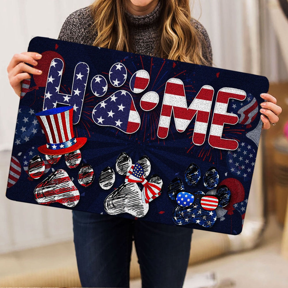 Welcome Doormat, Dog God Bless America Home Patriotic July 4th Independence Day Welcome Doormat, Pets Home Decor Door Mat