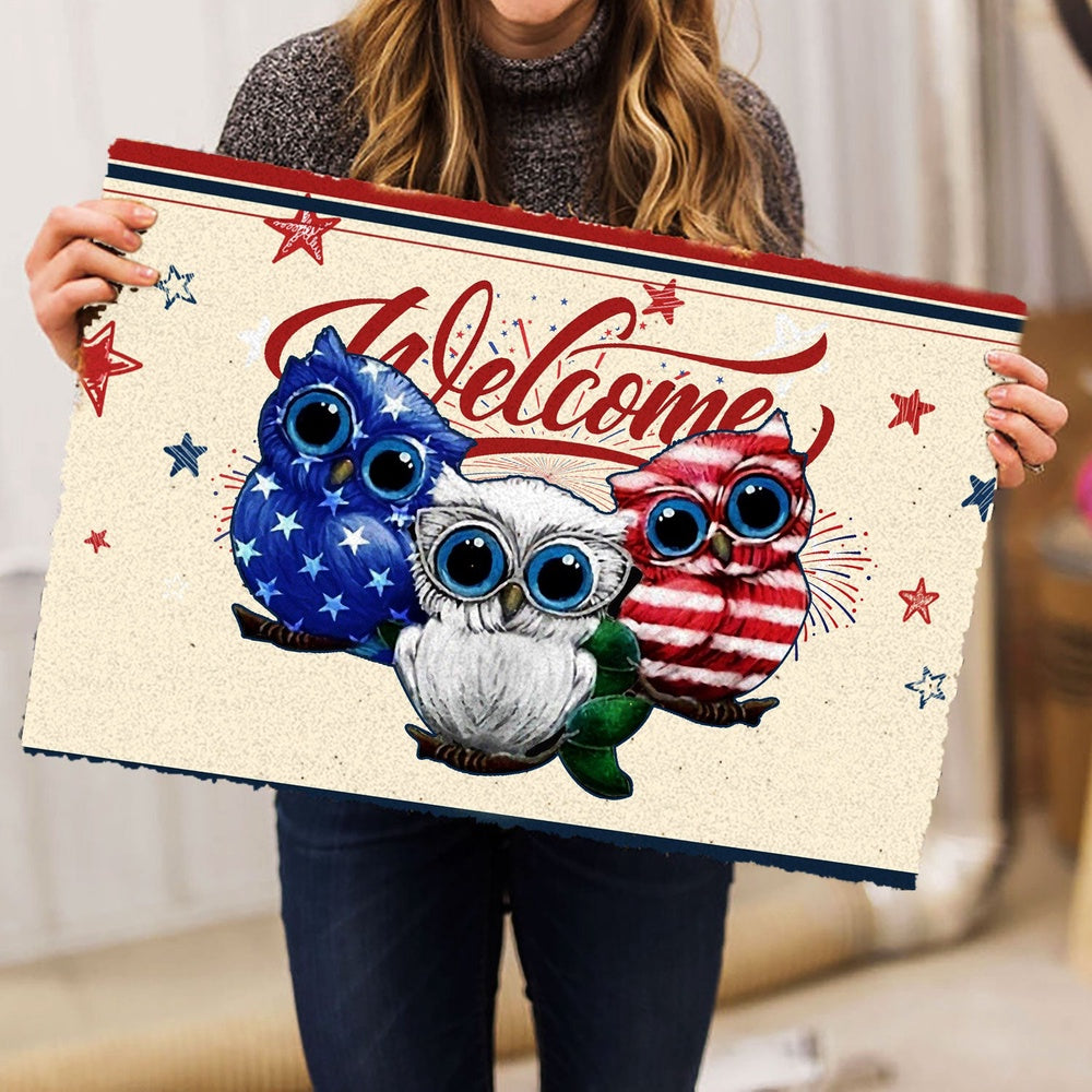 Welcome Doormat, Owl Patriotic American Firework 4Th of July Independence Day Welcome Doormat, Pets Home Decor Door Mat