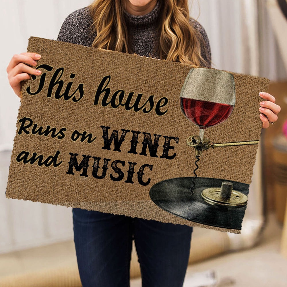 Welcome Doormat, This House Runs On Music And Win Welcome Doormat, Indoor Outdoor Doormat Home Decor