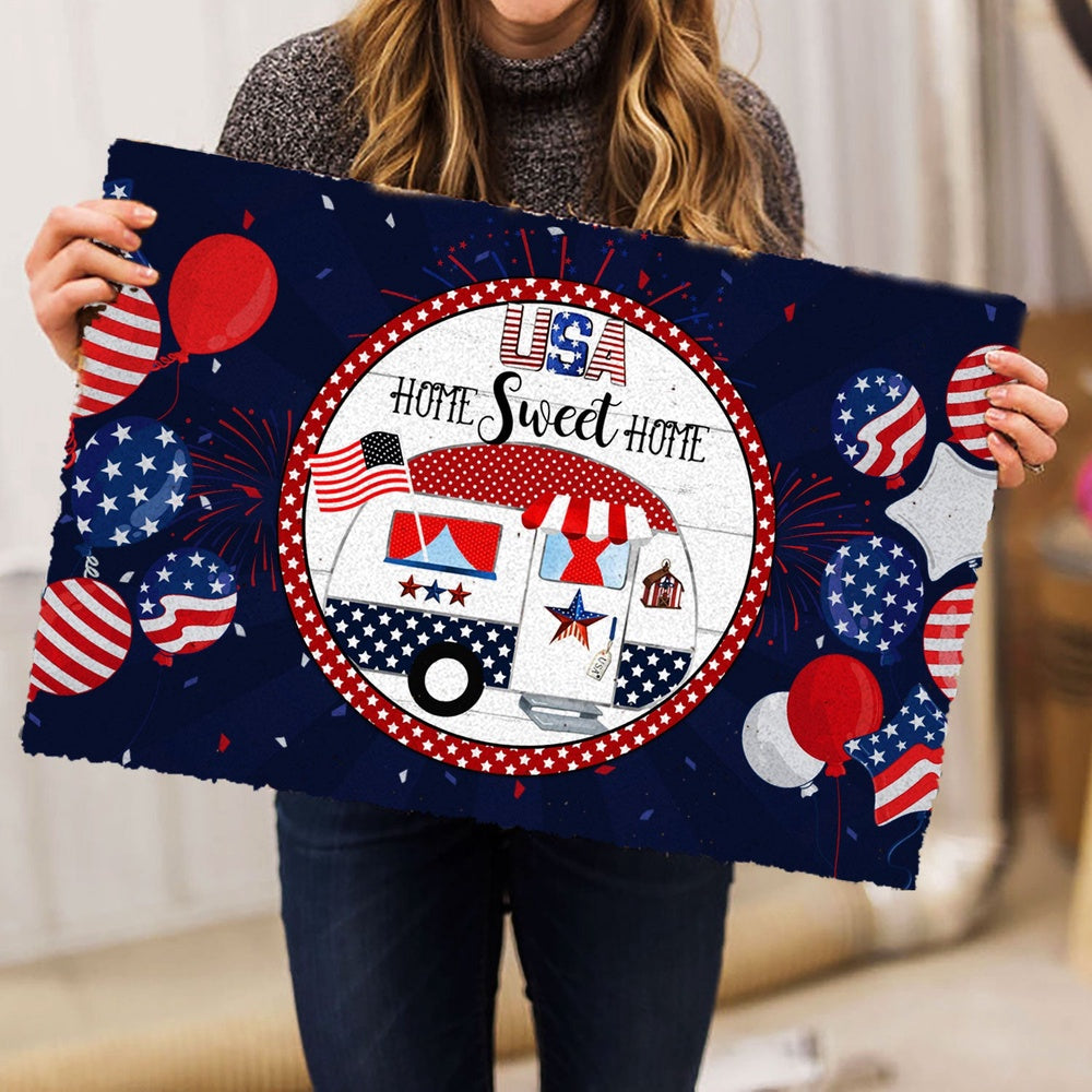 Welcome Doormat, USA Home Sweet Home 4th of July Happy Independence Day Patriotic Welcome Doormat, Indoor Outdoor Doormat Home Decor