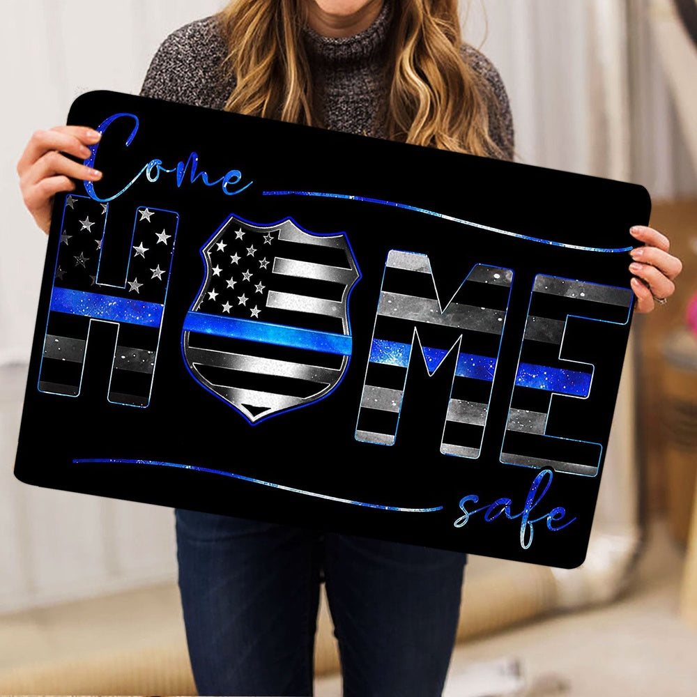 Welcome Doormat, poloice badge thin blue line come home safe unique idea Welcome Doormat, Indoor Outdoor Doormat Home Decor