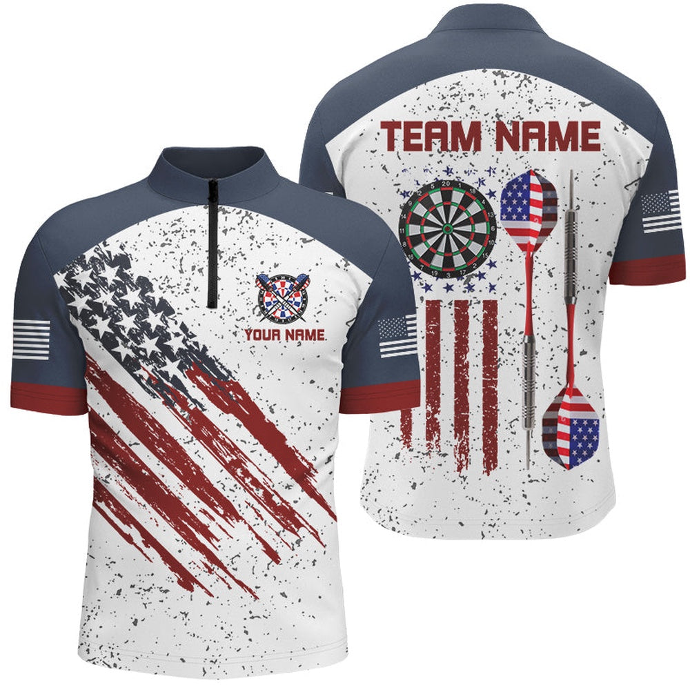 White Grunge American Flag Darts Jersey Custom Patriotic Men Dart Shirts Darts Jersey, Darts Team Jersey Shirt