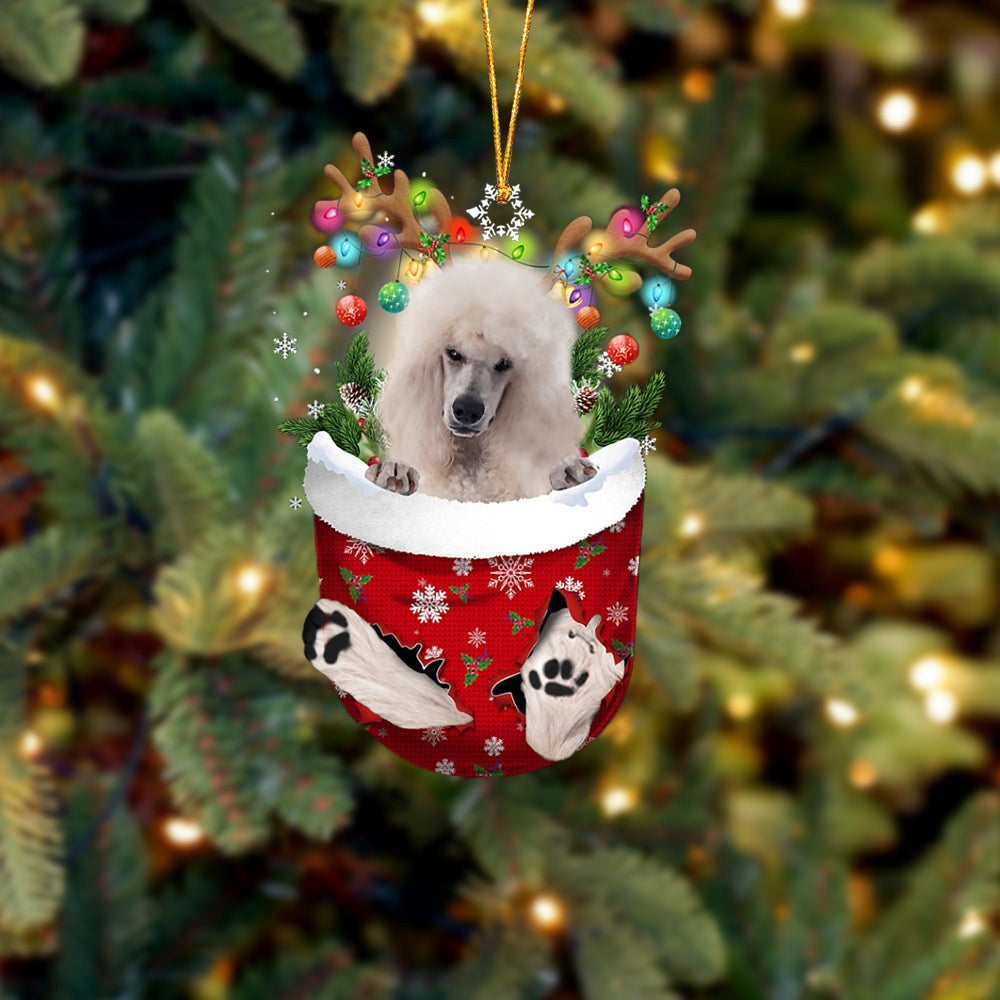 White Standard Poodle In Snow Pocket Christmas Ornament, Ornament Gift Dog Lovers, Christmas Ornament