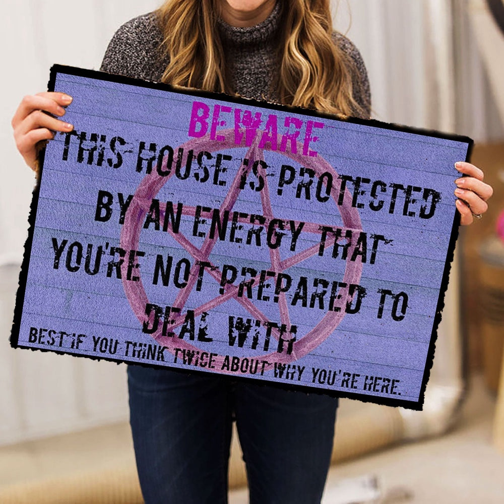 Wicca Welcome Doormat, Beware This House Is Protected By An Energy Wicca Witch Welcome Doormat, Indoor Outdoor Doormat Home Decor