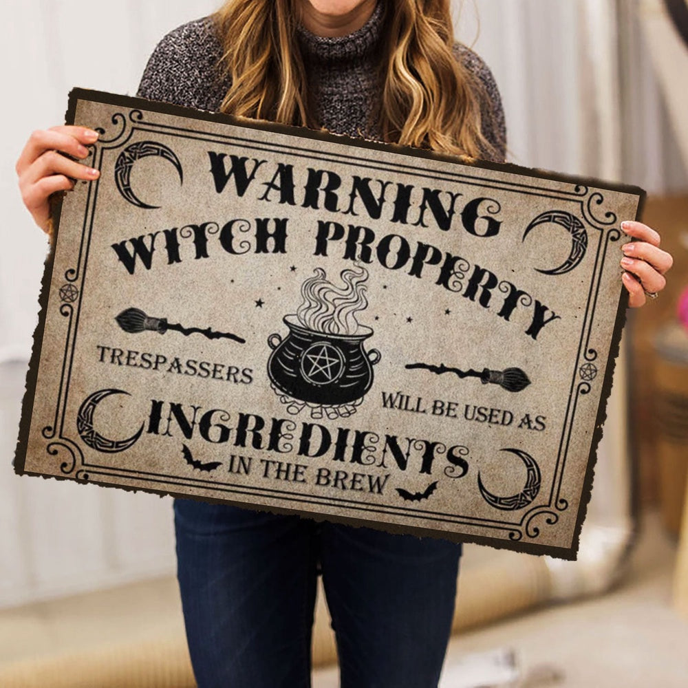 Wicca Welcome Doormat, Warning Witch Property Wicca Wiccan Welcome Doormat, Indoor Outdoor Doormat Home Decor
