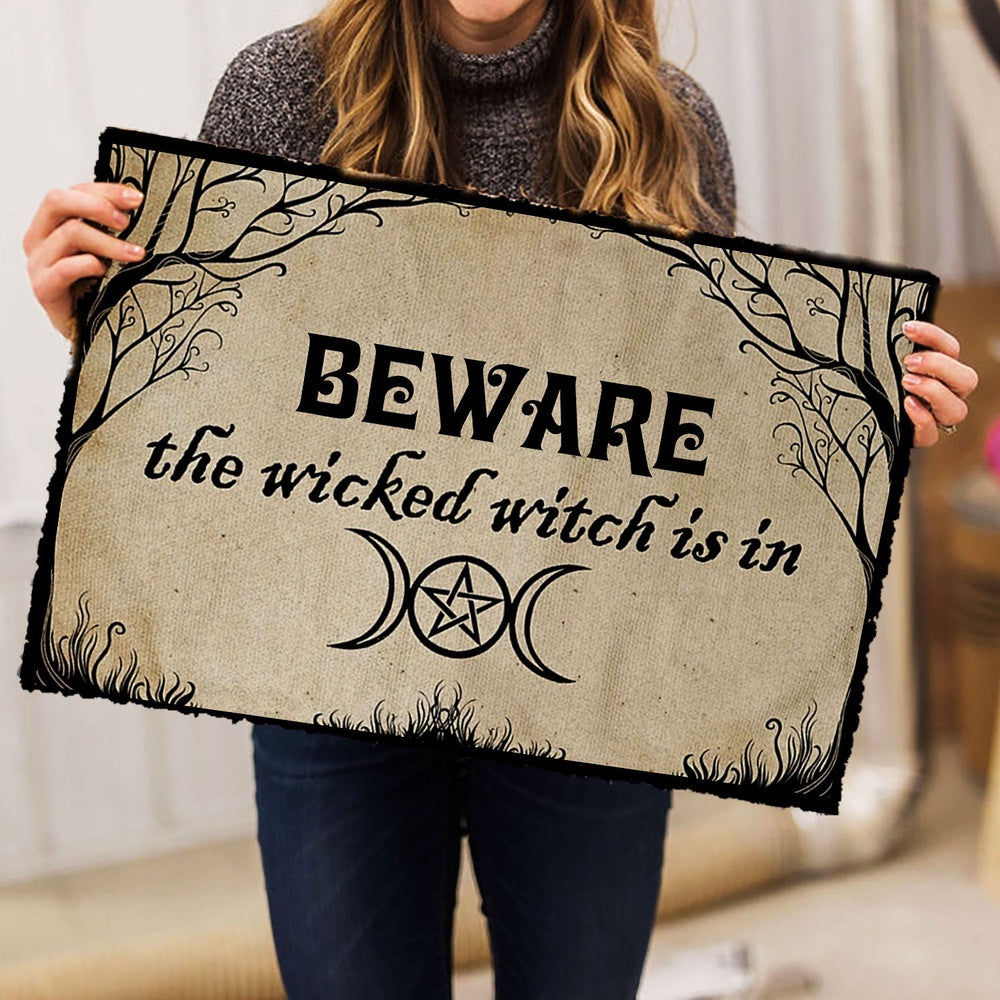 Wicca Welcome Doormat, Wicca Witch Beware The Witch Is In Welcome Doormat, Indoor Outdoor Doormat Home Decor