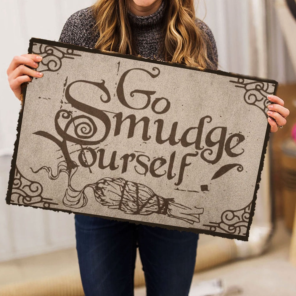 Wicca Welcome Doormat, Wicca Witch Go Smudge Yourself Welcome Doormat, Indoor Outdoor Doormat Home Decor