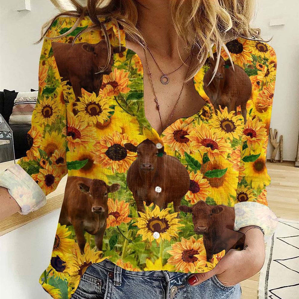 Women Casual Shirt, Sunflowers Gelbvieh Casual Shirt, Casual Shirt, Casual Shirts For Women