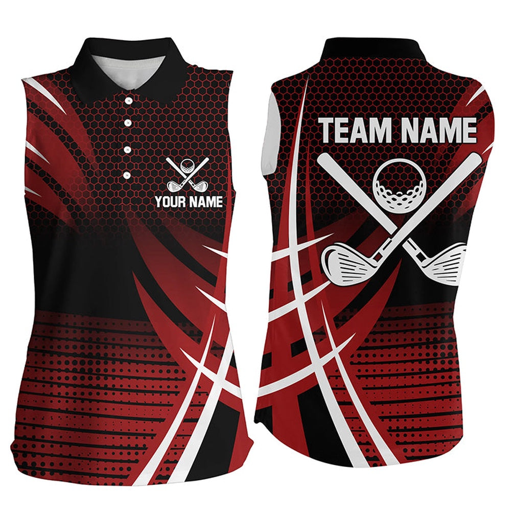 Womens Sleeveless Golf Polo Shirts Custom Cool Golf Shirts, Golfing Gifts For Team Red, Women Golf Shirts
