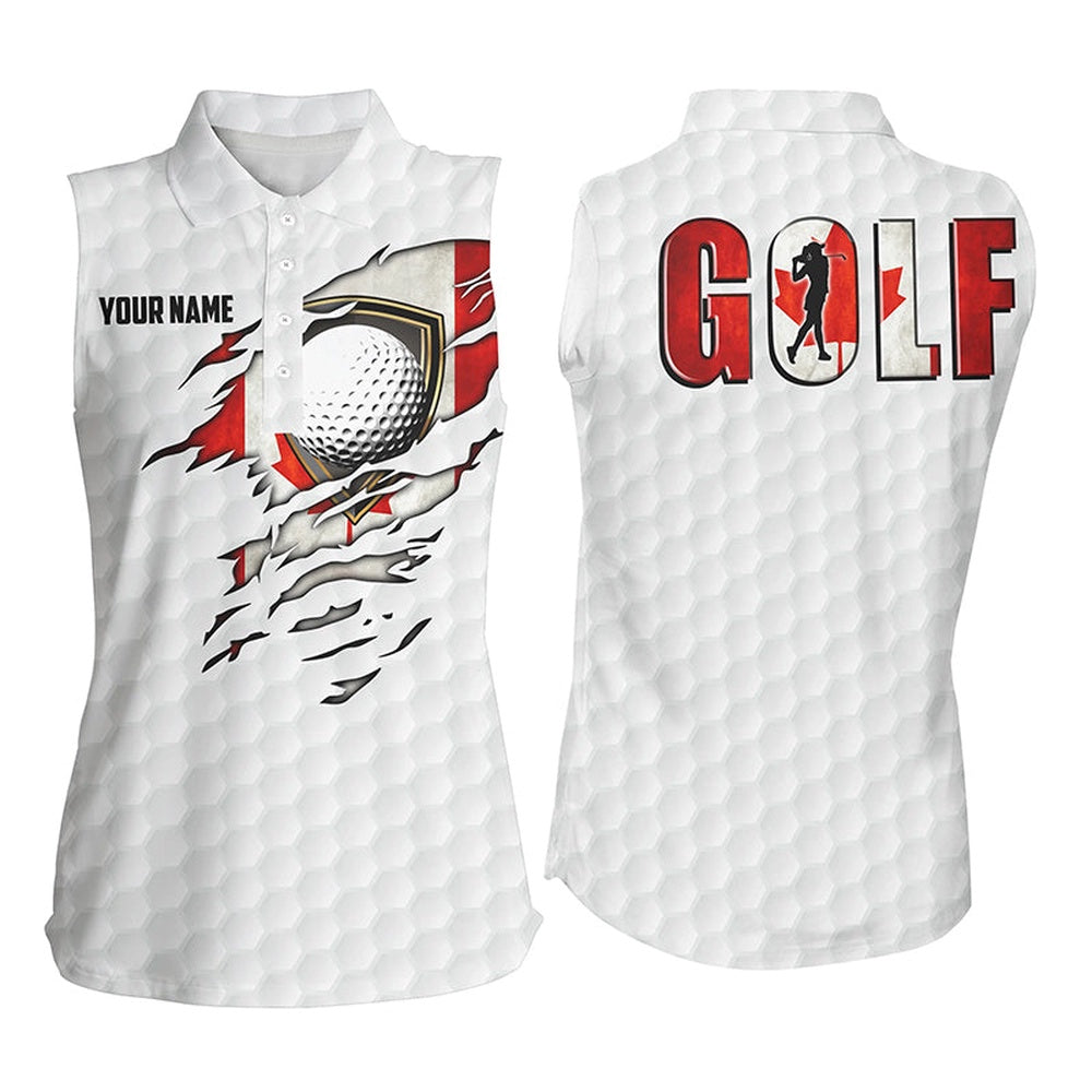 Womens Sleeveless Golf Polo Shirts Vintage Canada Flag Custom Team Golf Shirts, Patriot Golf Tops, Women Golf Shirts