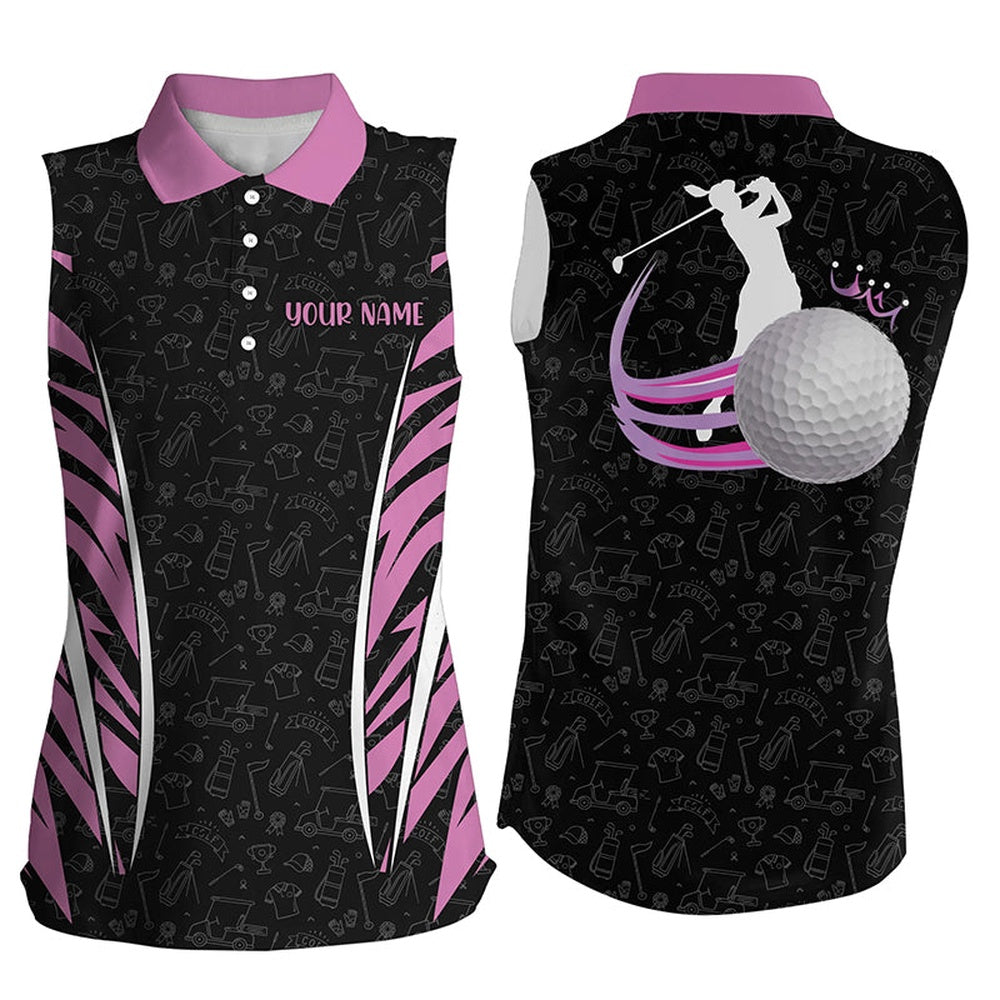 Womens Sleeveless Golf Polos Shirts Custom Pink And Black Camo Golf Clubs Golf Tops For Ladies, Women Golf Shirts
