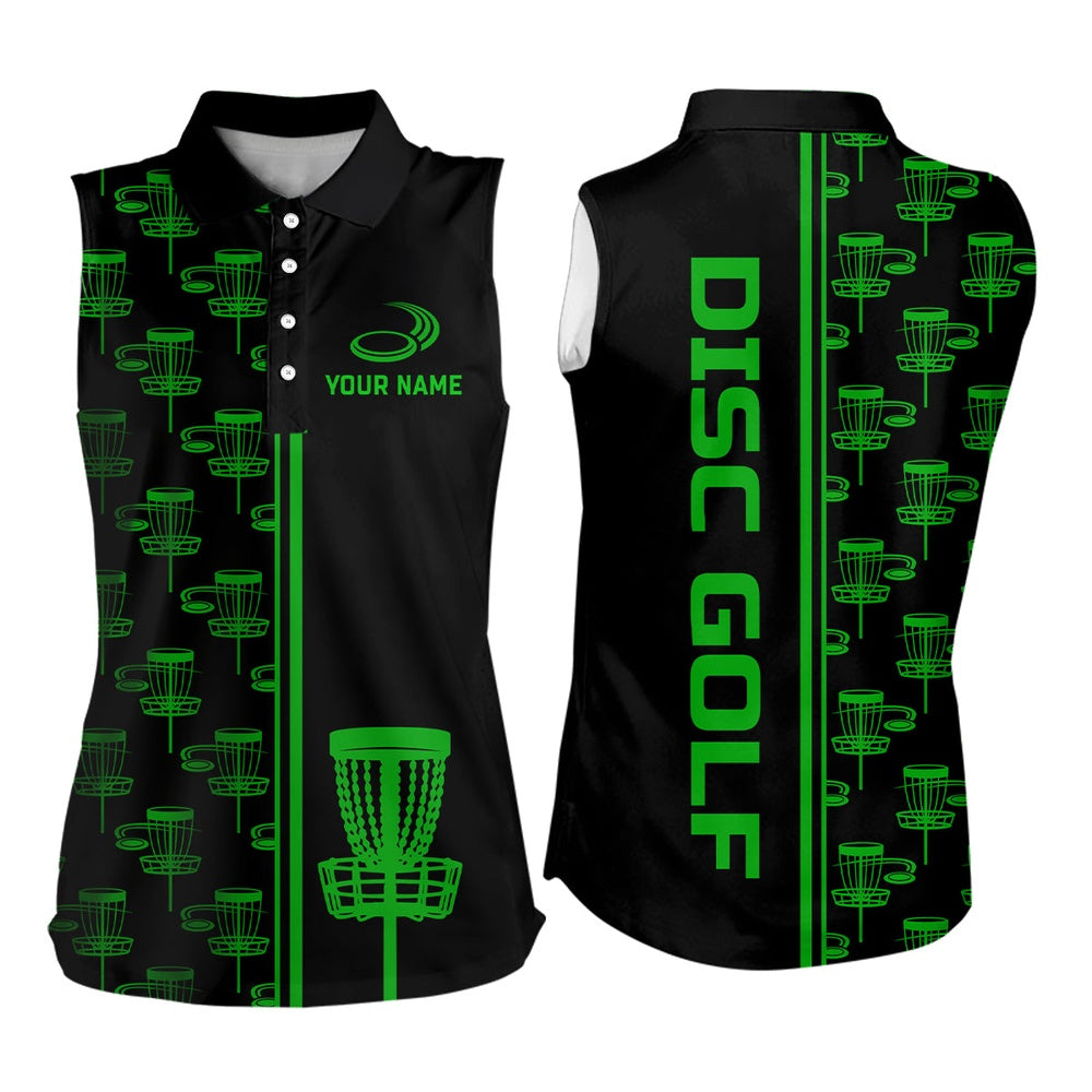 Womens Sleeveless Golf Polos Shirts Green Gradient Disc Golf Basket Custom Disc Golf Jerseys, Women Golf Shirts