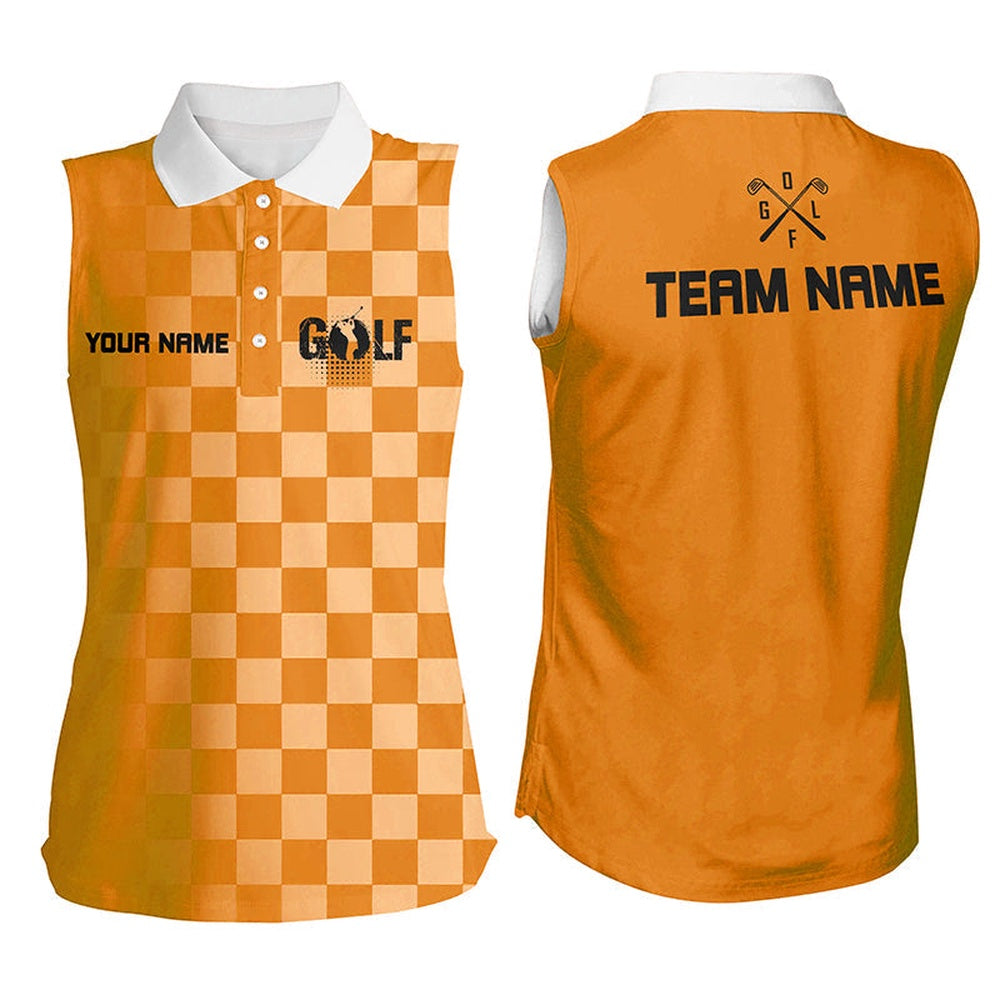 Womens Sleeveless Polo Shirt Custom Name Ladies Golf Shirts, Womens Golf Gifts Orange, Women Golf Shirts