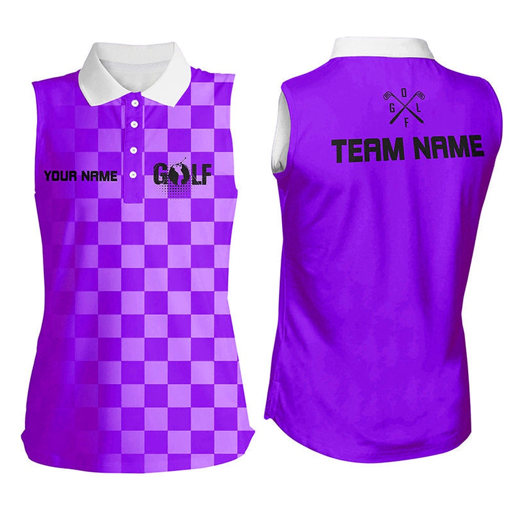 Womens Sleeveless Polo Shirt Custom Name Ladies Golf Shirts, Womens Golf Gifts Purple, Women Golf Shirts