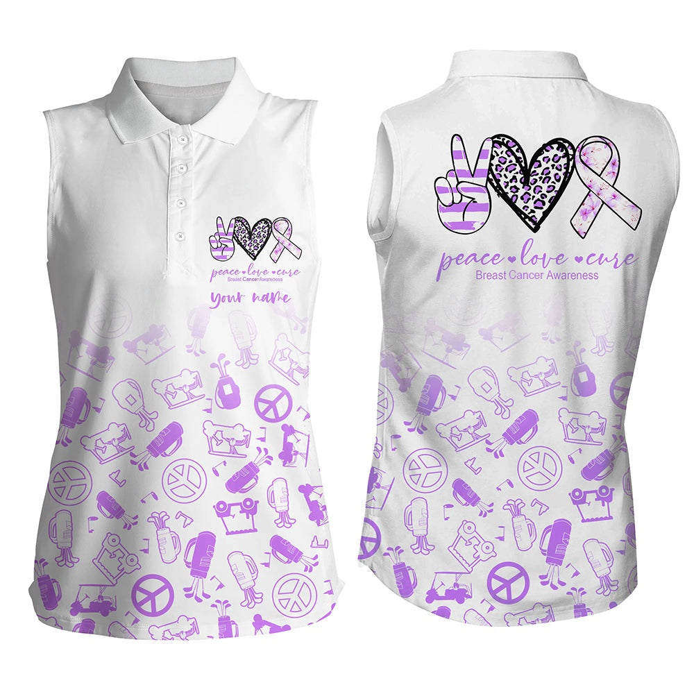 Womens Sleeveless Polo Shirt Custom Purple Heart Peace Love Cure Golf Shirts, Women Golf Shirts