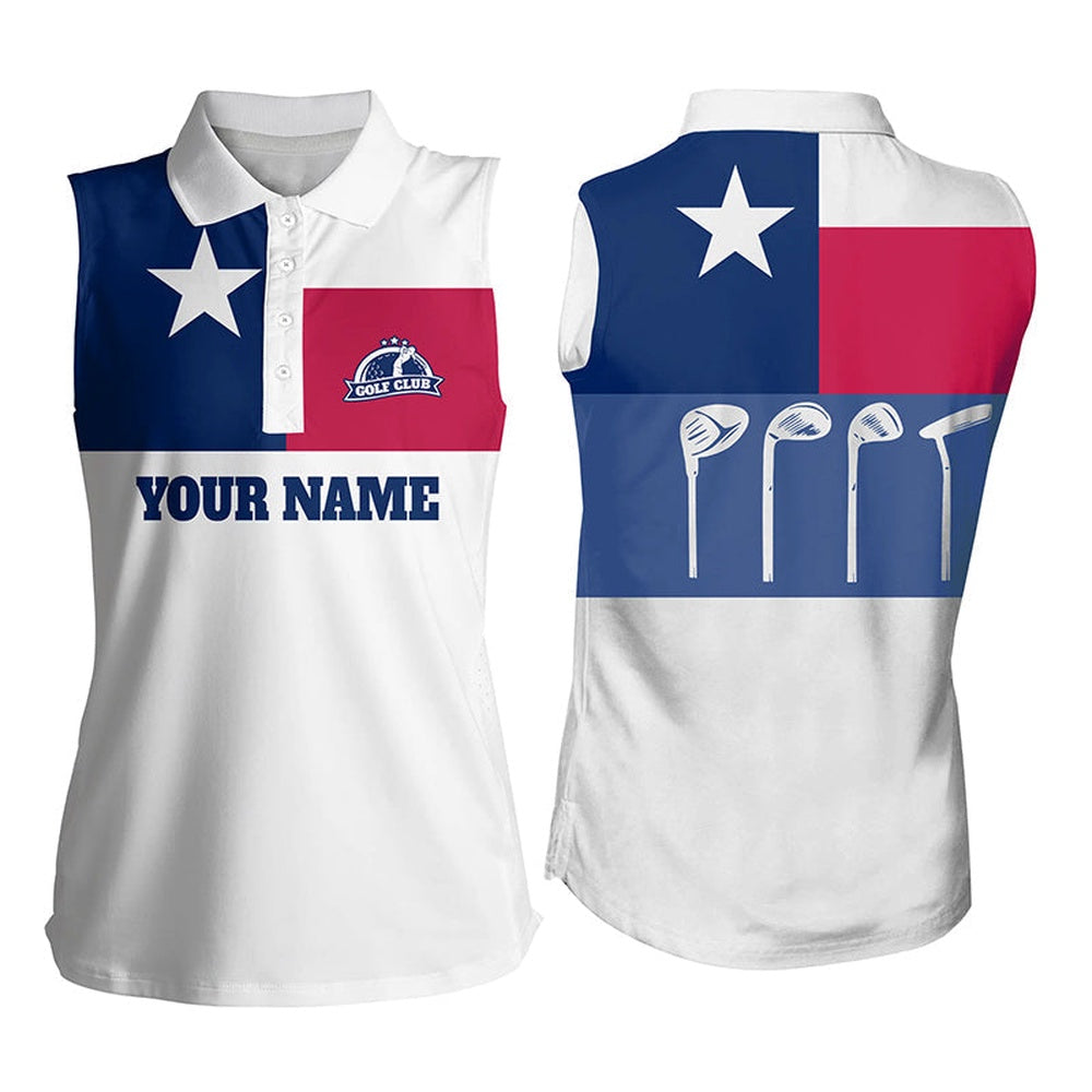 Womens Sleeveless Polo Shirt Golf Club Texas Flag Patriot Golf Custom White Golf Shirt, Golfing Gift, Women Golf Shirts