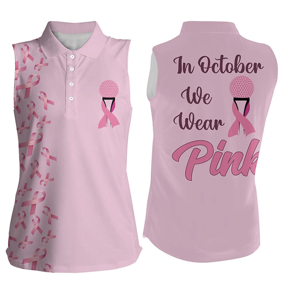 Womens Sleeveless Polo Shirt Pink Ribbon Breast Cancer Awareness Golf Shirt Ladies Golf Tee, Women Golf Shirts