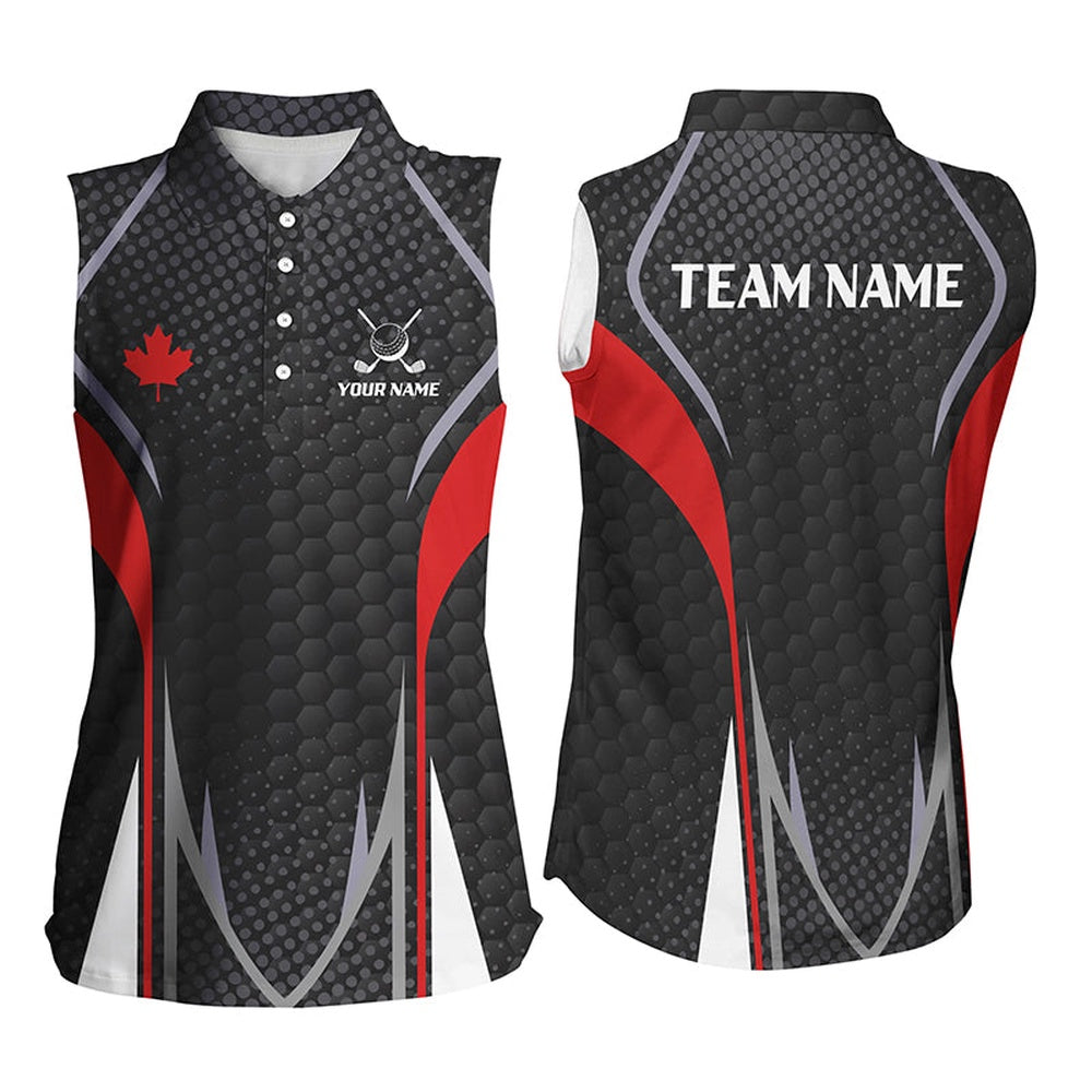 Womens Sleeveless Polo Shirts Canada Flag Custom Golf Shirts, Patriotic Canadian Golf Tops, Women Golf Shirts