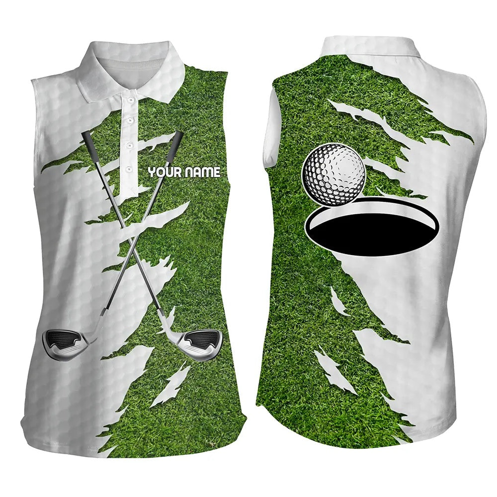 Womens Sleeveless Polo Shirts Custom Name Green Golf Clubs, Personalized Golf Shirt, Women Golf Shirts