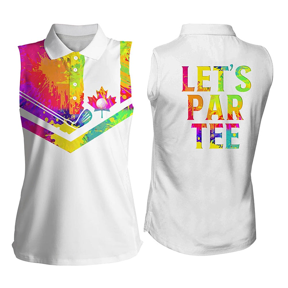 Womens Sleeveless Polo Shirts Watercolor Canadian Flag Patriot Let Par Tee White Golf Shirt, Women Golf Shirts