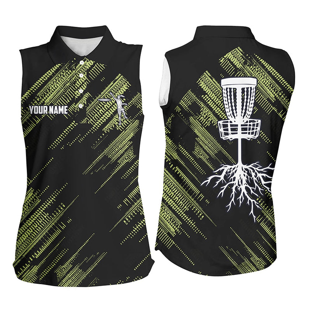 Yellow Black Womens Disc Golf Sleeveless Polo Shirt Custom Disc Golf Team Frisbee Golf Jerseys, Women Golf Shirts